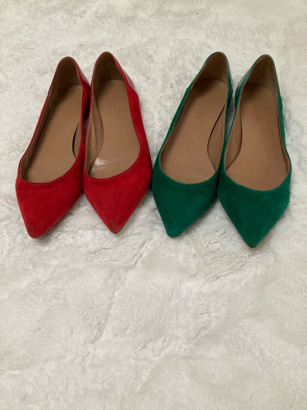Talbots Pointed Suede Flats in Red and Green
